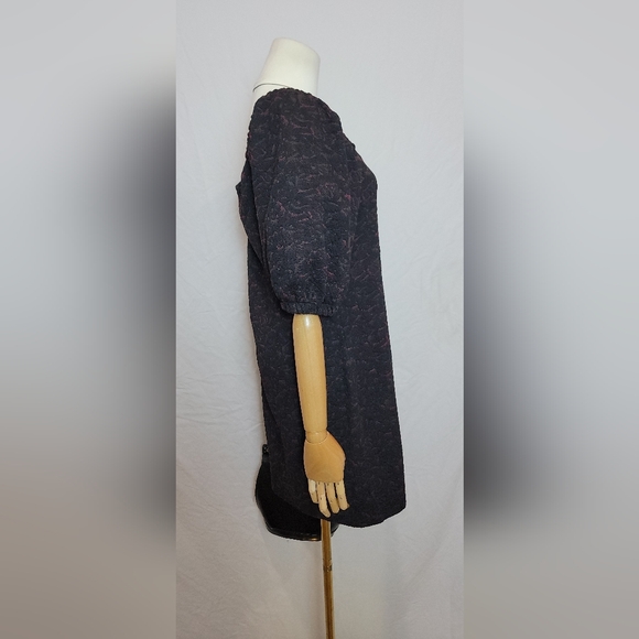 Free People Mini Dress Black Sunset Puff Sleeve Jacquard Knit, Size M - Picture 3 of 6